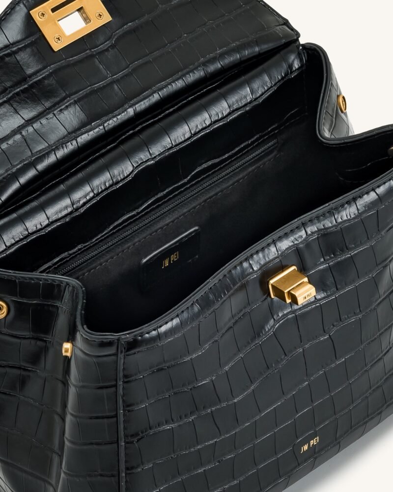 Lucia Classic Top Handbag - Black Croc - Image 4