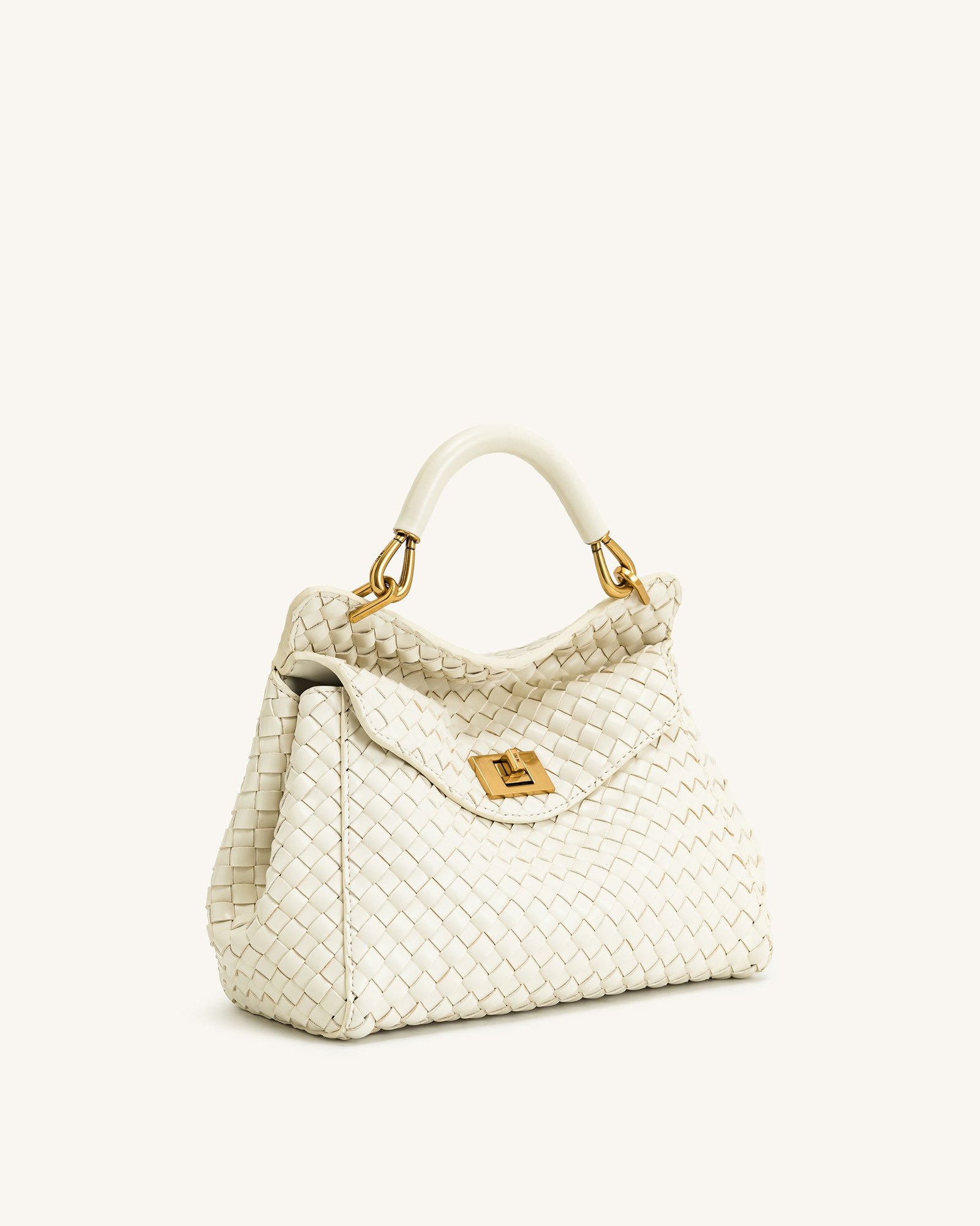 2T68-21-SIDE Lucia Classic Top Handle Woven Bag - White - Image 2