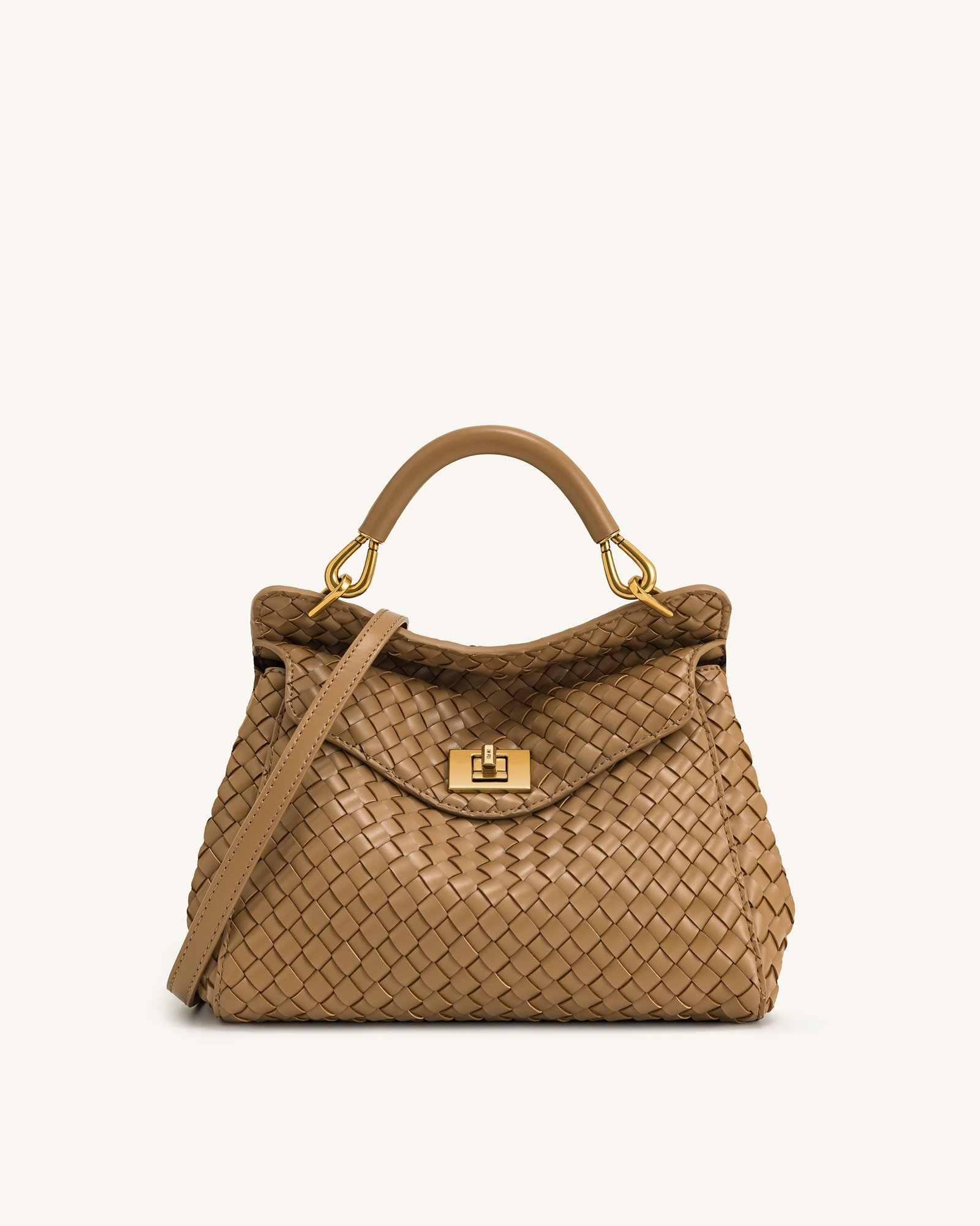 2T68-34-FRONT Lucia Classic Top Handle Woven Bag - Brown - Image 1