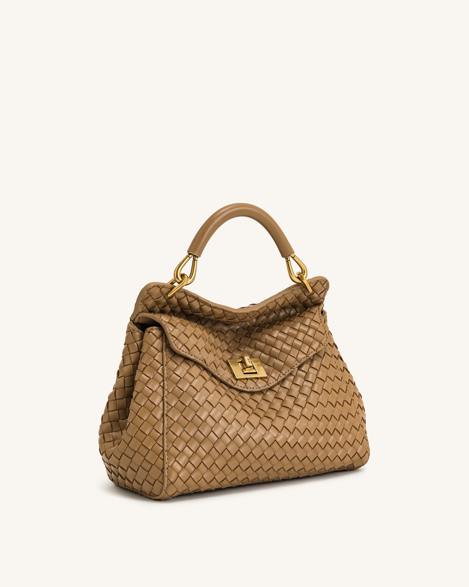 2T68-34-SIDE Lucia Classic Top Handle Woven Bag - Brown - Image 2
