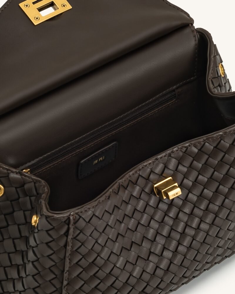 Lucia Classic Top Handle Woven Bag - Dark Brown - Image 4