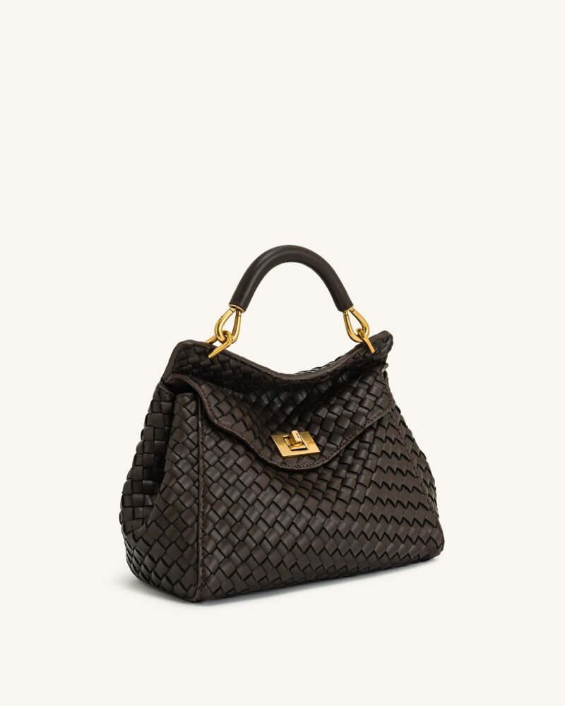 Lucia Classic Top Handle Woven Bag - Dark Brown - Image 2