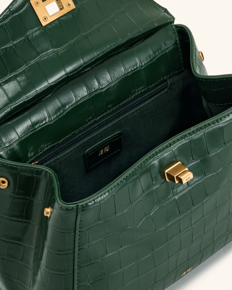 Lucia Classic Top Handbag - Green Croc - Image 4
