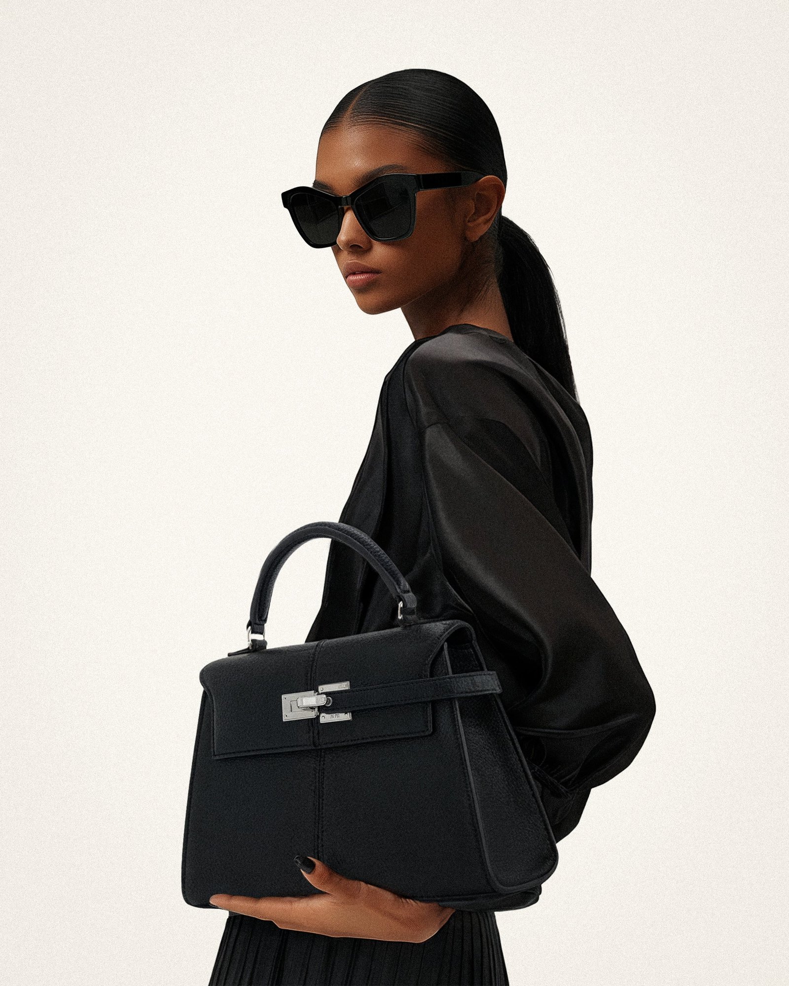 2T85-1ELISE.png Elise Large Top Handle Bag - Black - Image 2