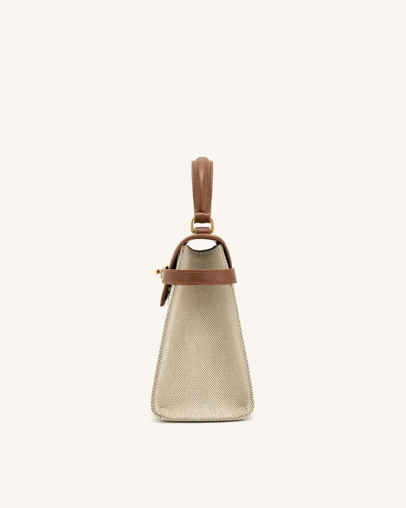 Elise Large Top Handle Bag - Brown Canvas - Image 4