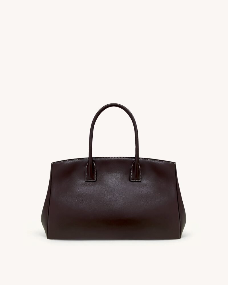Ziva Metal Lock Decoration Tote Bag - Dark Brown - Image 3