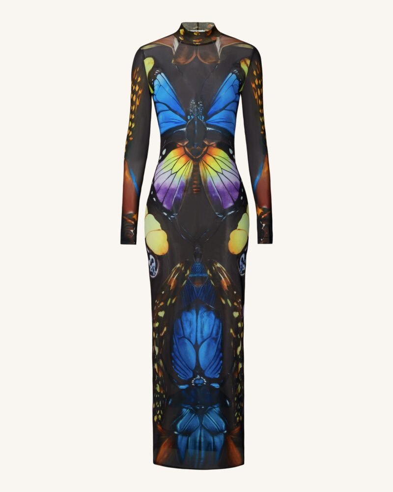 Butterfly Mesh Maxi Dress - Multicolor - Image 2