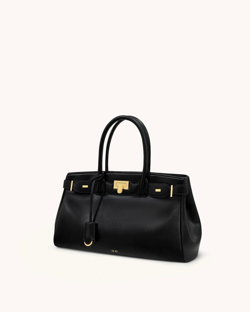 Ziva Metal Lock Decoration Tote Bag - Black - Image 2