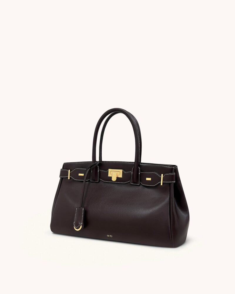 Ziva Metal Lock Decoration Tote Bag - Dark Brown - Image 2