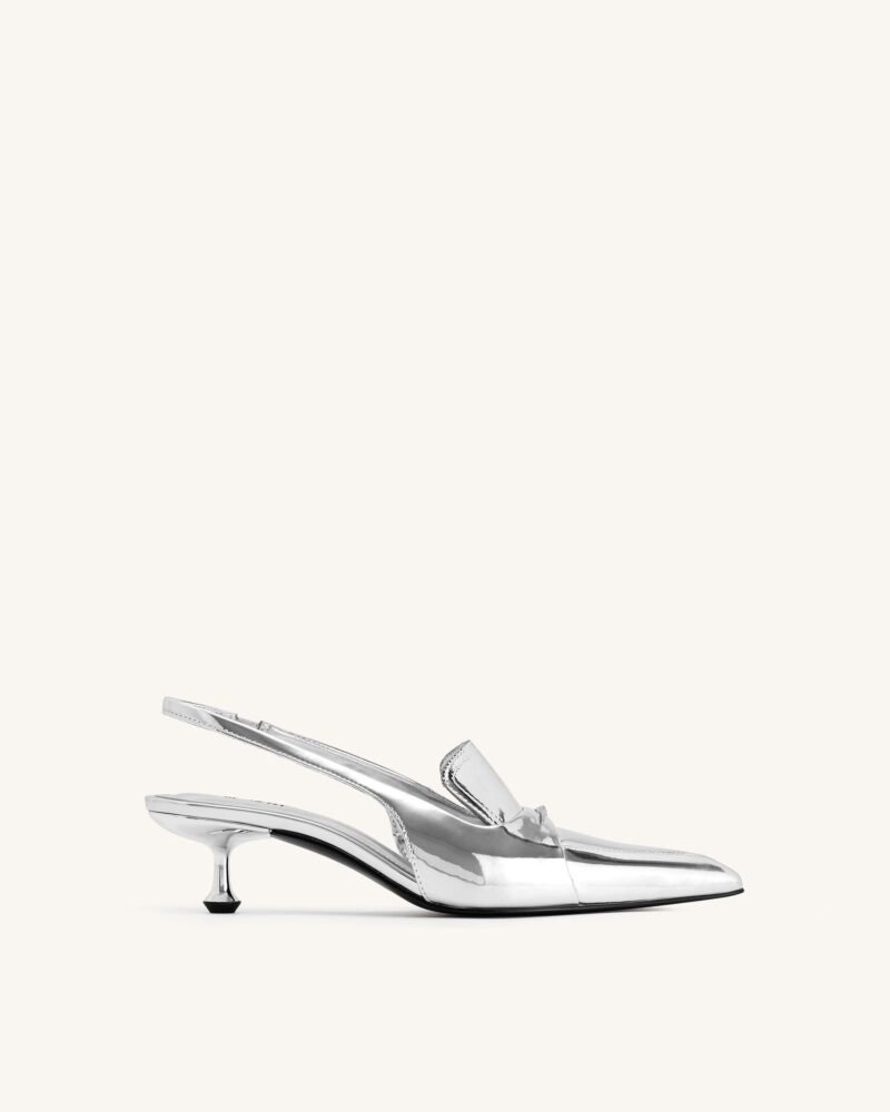 Carla Metallic Kitten Heel Pumps - Silver - Image 1