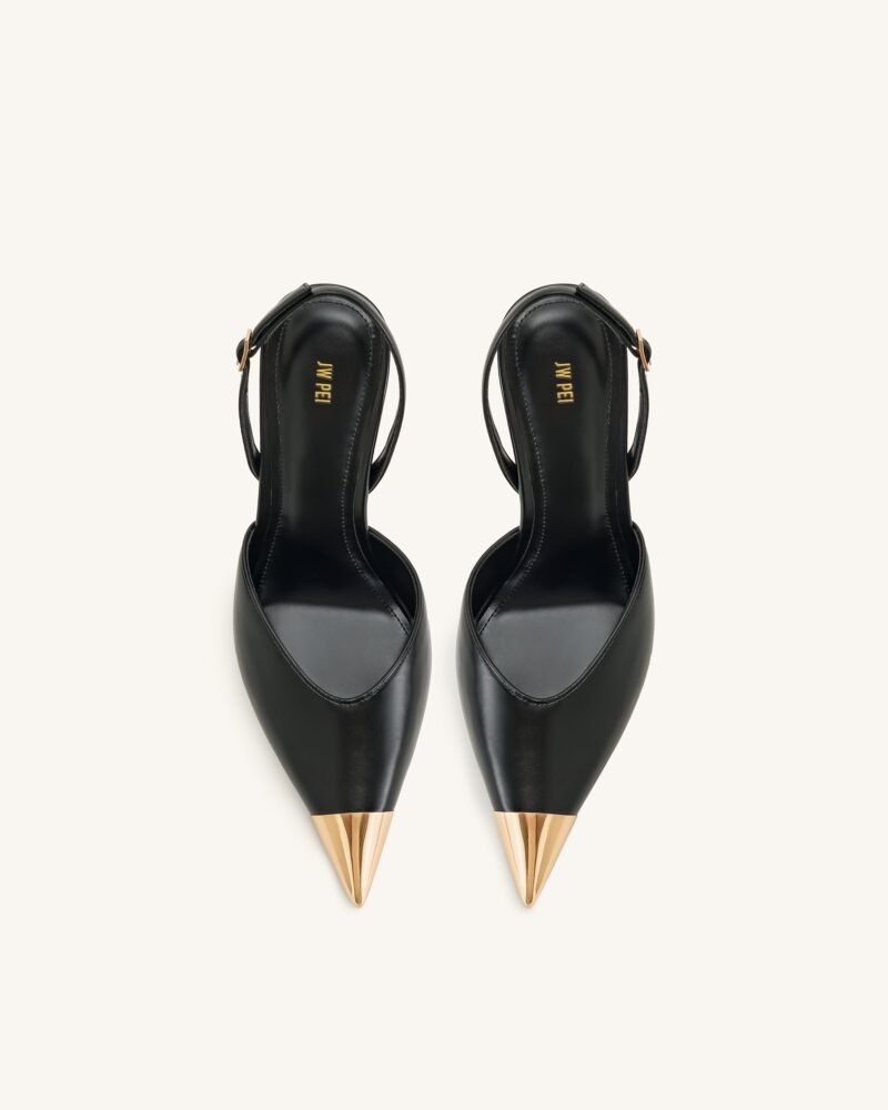 Savannah Gold Tipped Slingback Pumps - Black - Image 4