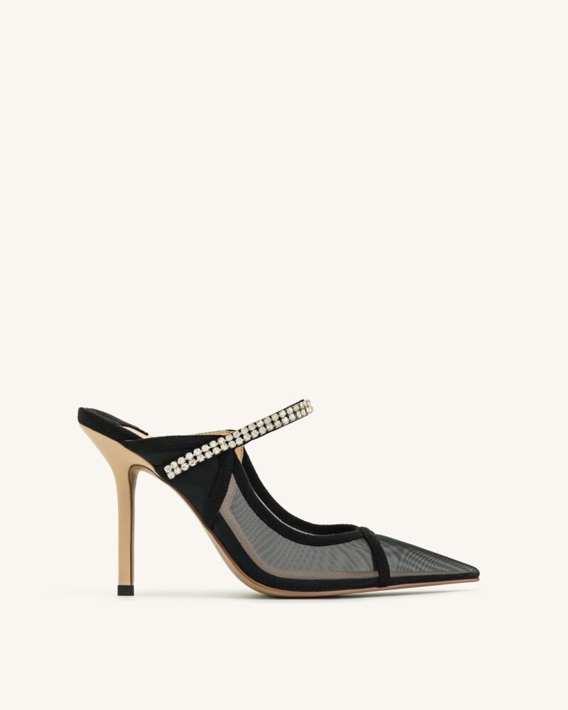 Scarlett Crystal Strap Sandals - Black - Image 1