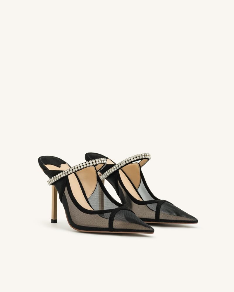 Scarlett Crystal Strap Sandals - Black - Image 2