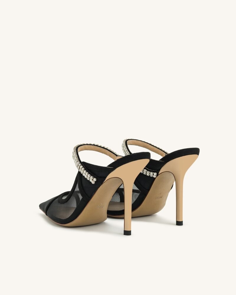 Scarlett Crystal Strap Sandals - Black - Image 4