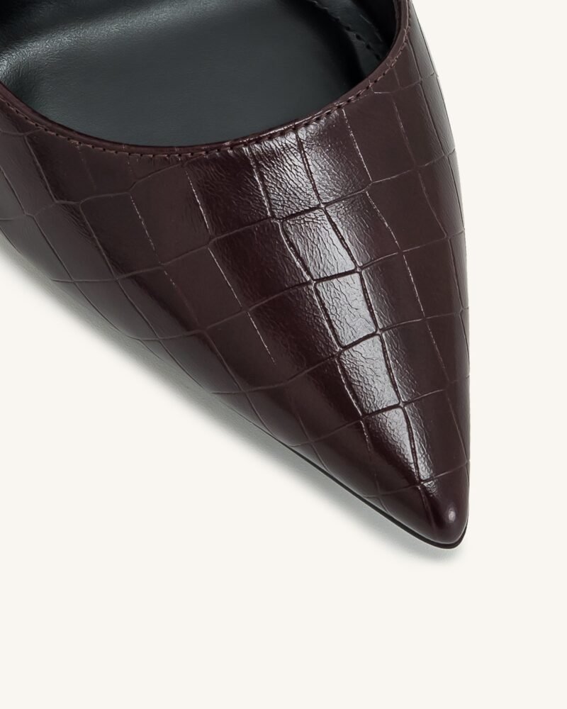 Leah Croc-Embossed Ankle Strap Heels - Burgundy - Image 5