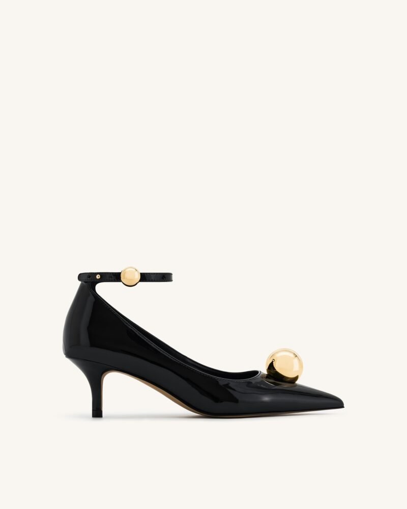 Jewel Buckle Kitten Heels Pumps-Black - Image 1