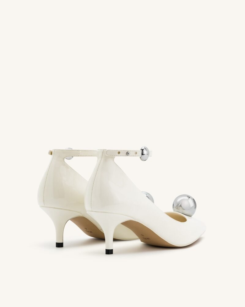 Jewel Buckle Kitten Heels Pumps - White - Image 3