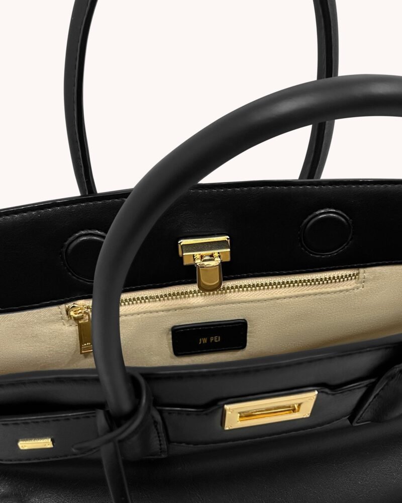 Ziva Metal Lock Decoration Tote Bag - Black - Image 4