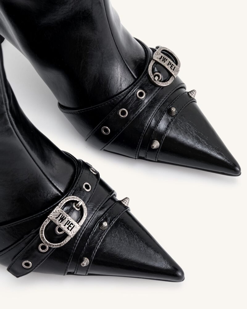 Nico Faux Fur Studded Boot - Black - Image 4