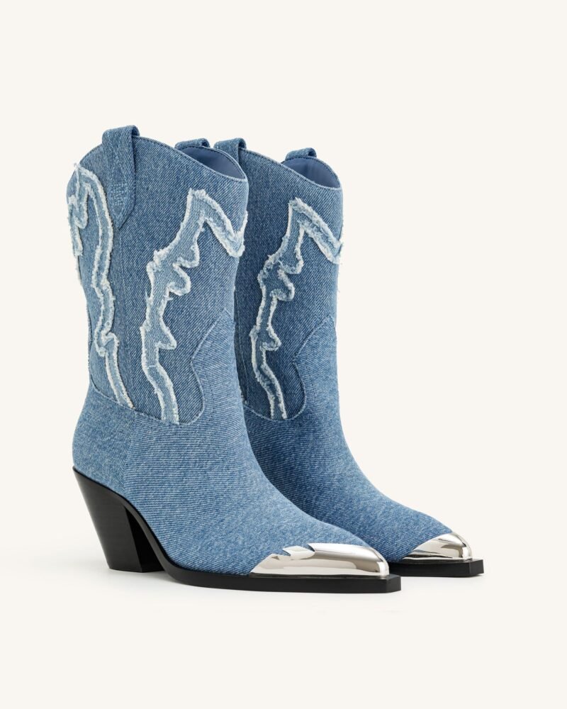 Riya Denim Cowboy Boot - Blue - Image 4