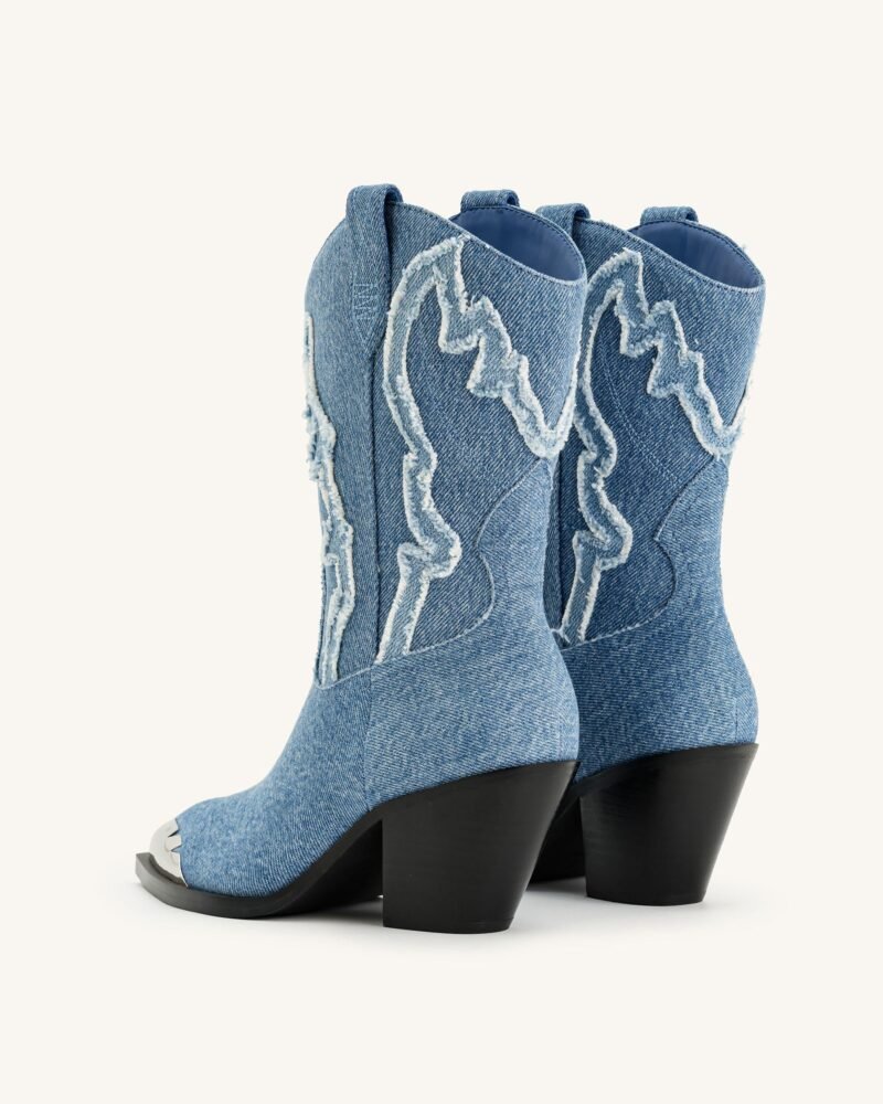 Riya Denim Cowboy Boot - Blue - Image 2