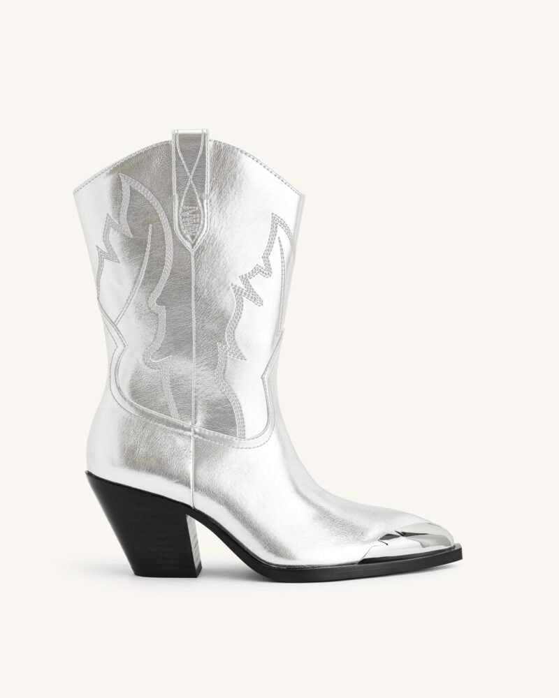 Riya Metallic Cowboy Boot - Silver - Image 1