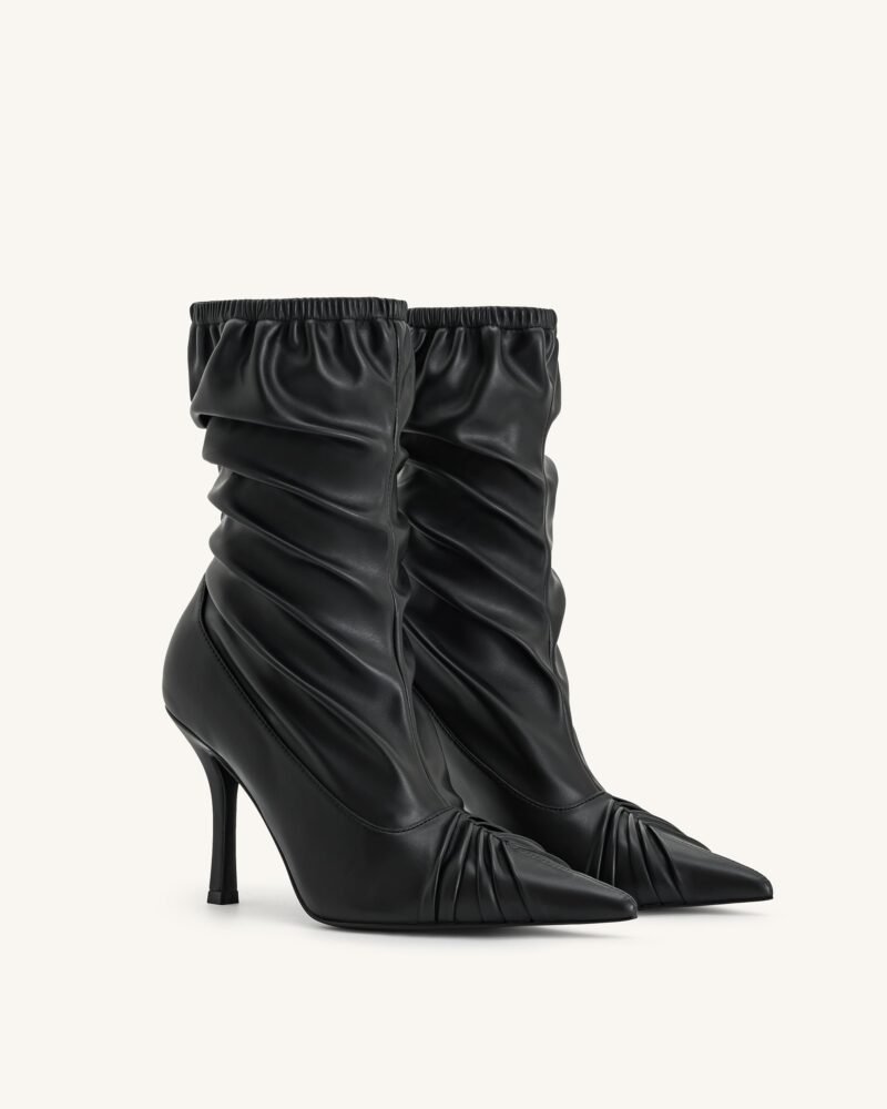 Joanne Paneled Detailing leather Ankle Boots - Black - Image 3