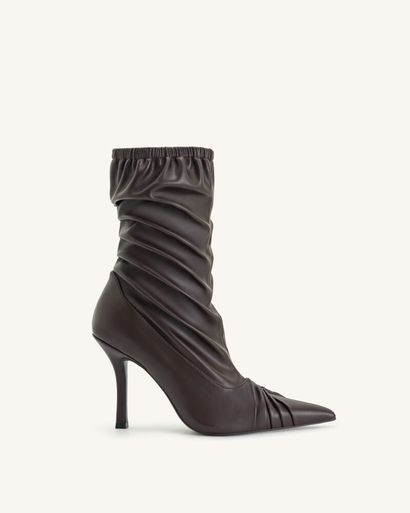 Joanne Paneled Detailing leather Ankle Boots- Burgundy - Image 1