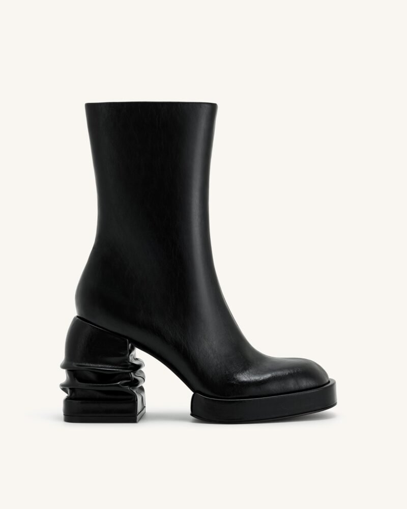Saylor Round Toe Platform Ankle Boots - Black - Image 1