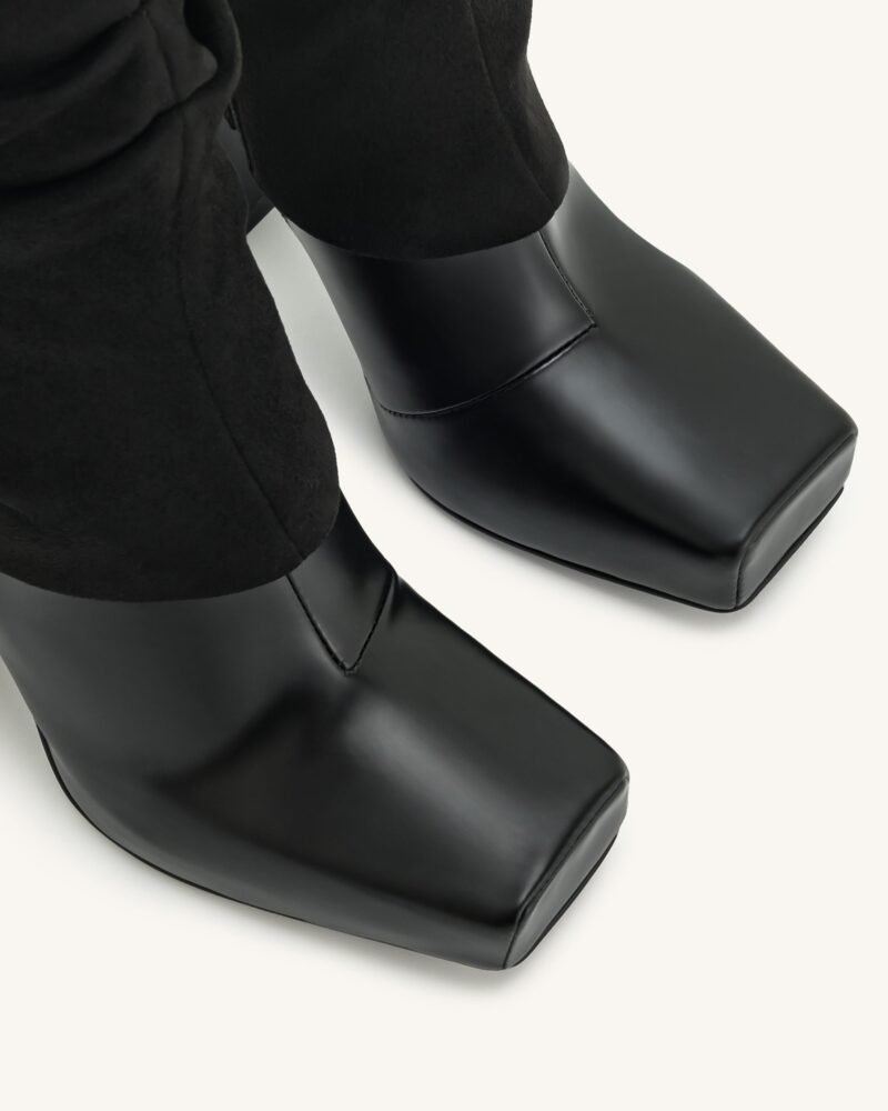 Reyna Square Toe Platform Knit Boots - Black - Image 6