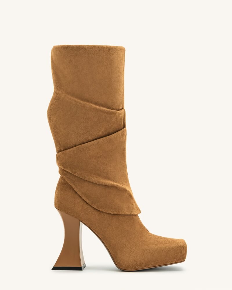 Reyna Square Toe Platform Knit Boots - Brown - Image 1