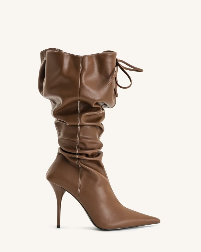 Olivia Leather High Heel Boots - Brown - Image 1