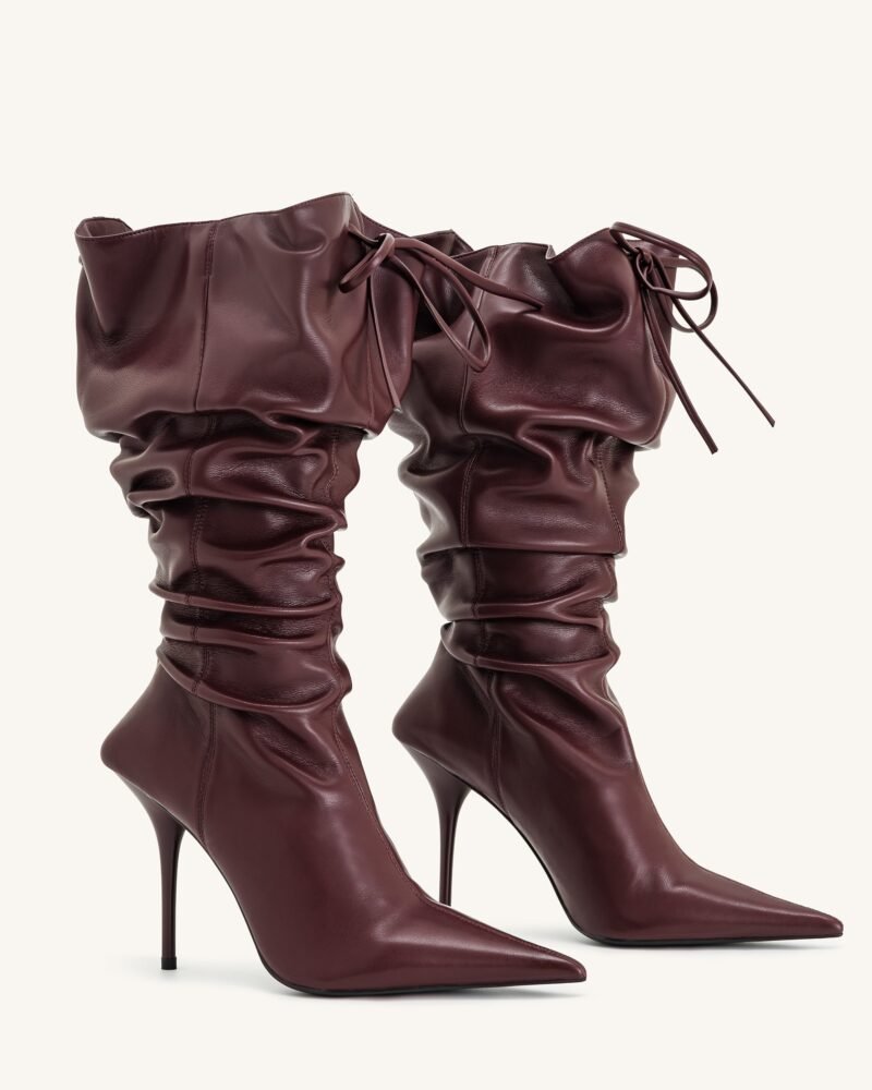 Olivia Leather High Heel Boots - Burgundy - Image 3