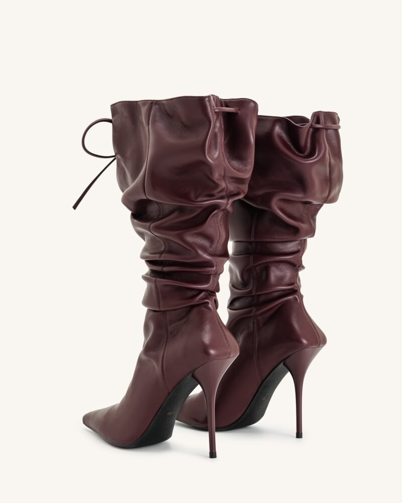 Olivia Leather High Heel Boots - Burgundy - Image 5