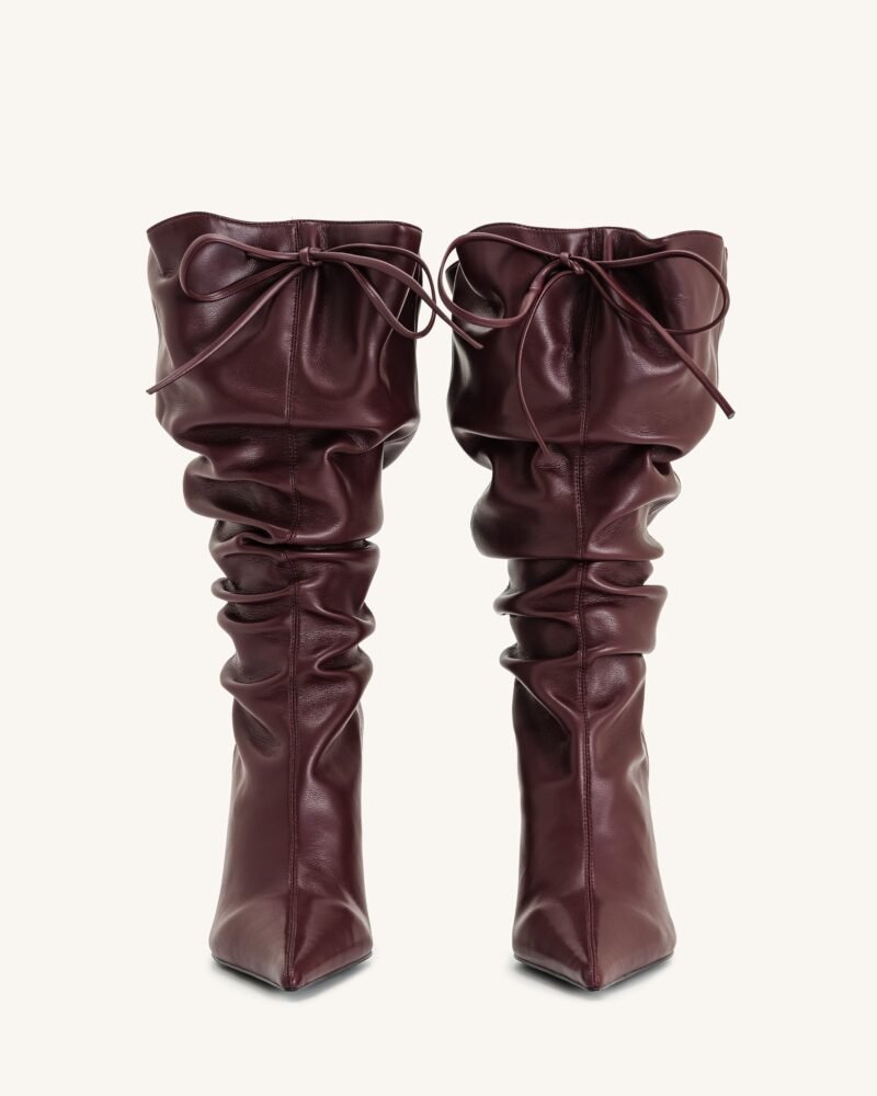 Olivia Leather High Heel Boots - Burgundy - Image 4