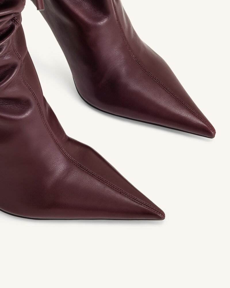 Olivia Leather High Heel Boots - Burgundy - Image 6
