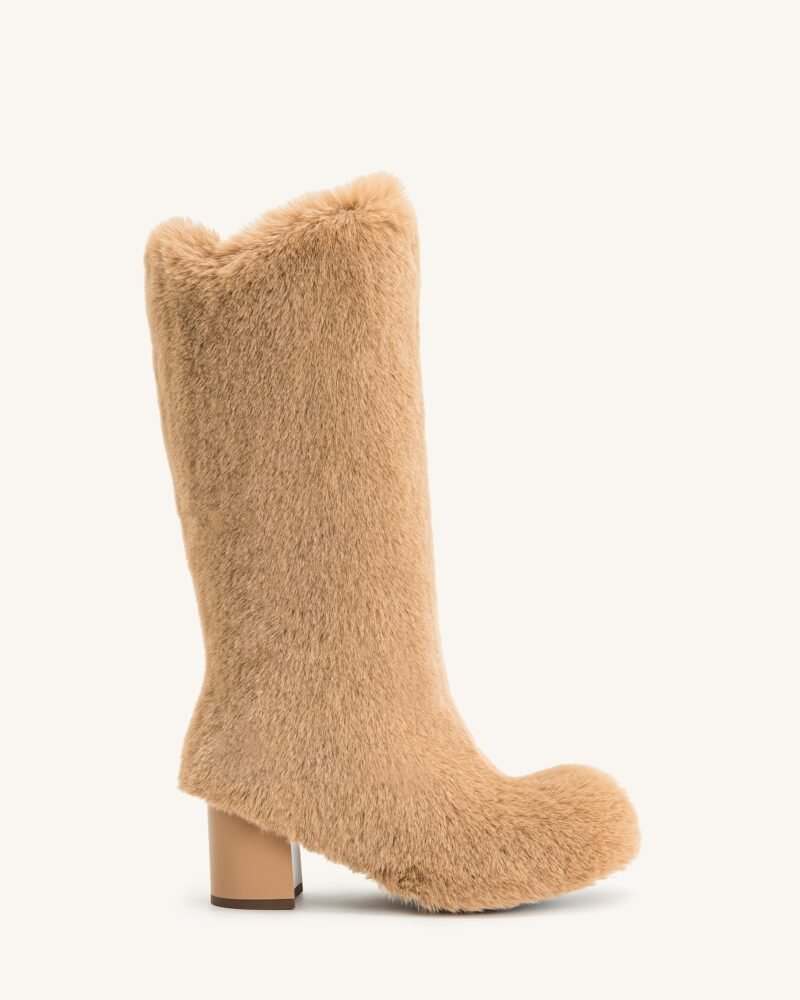 Isabella Slouchy Faux Fur Boots - Beige - Image 1