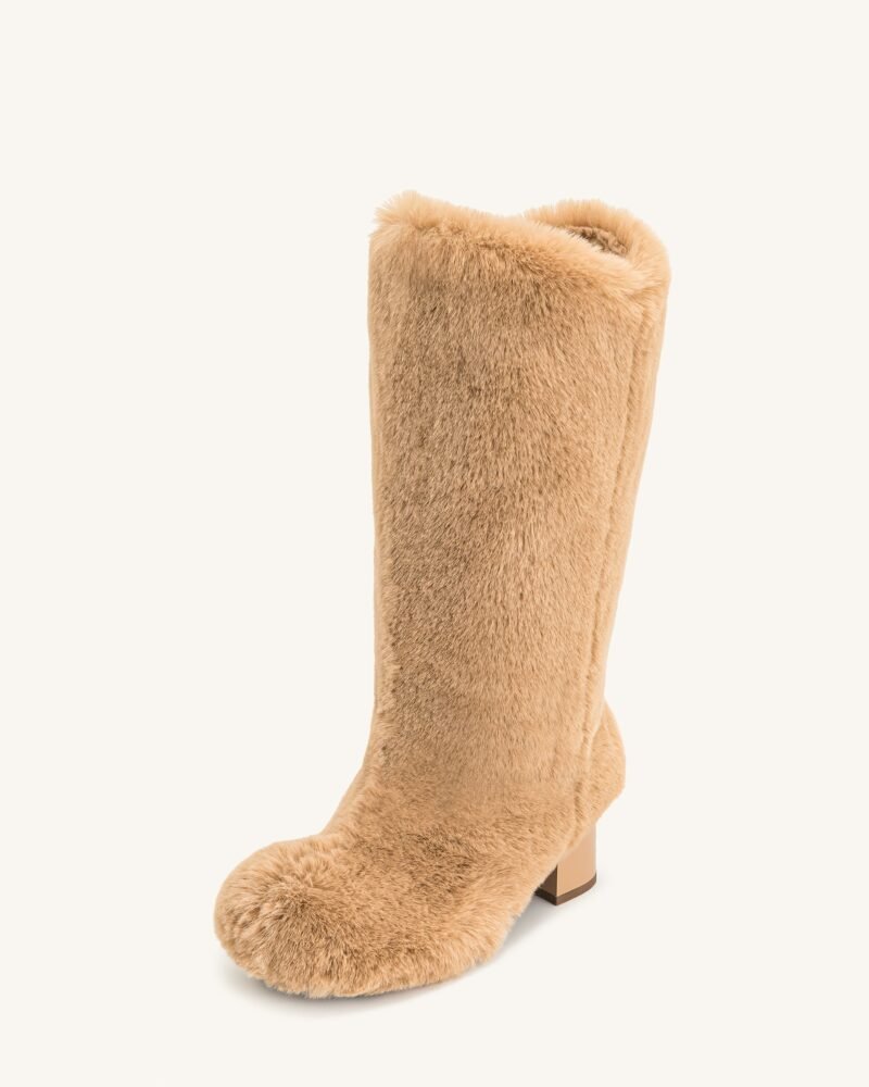 Isabella Slouchy Faux Fur Boots - Beige - Image 5