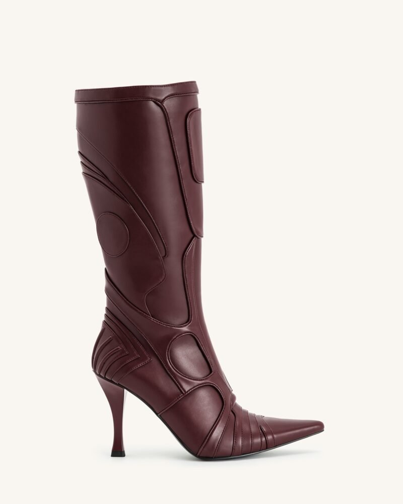 Odette Futuristic Heeled Bike Boots - Burgundy - Image 1