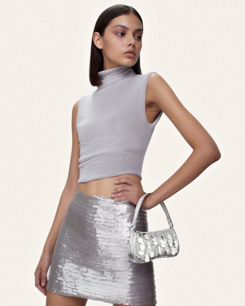 Eva Metallic Sequin Mini Shoulder Bag - Silver - Image 2