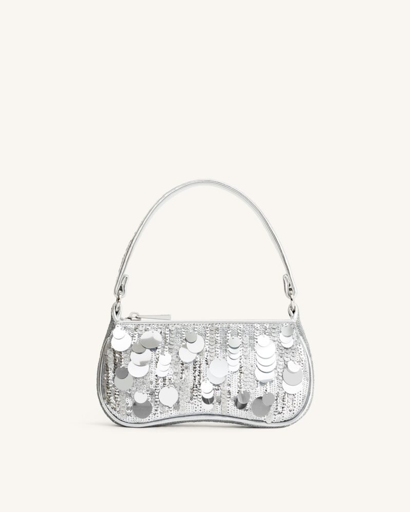Eva Metallic Sequin Mini Shoulder Bag - Silver - Image 1