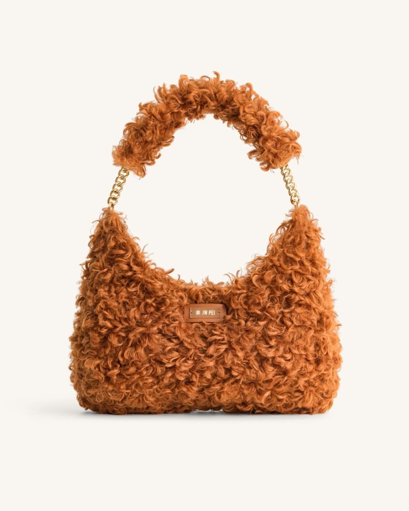 Ruby Faux Fur Fabric Shoulder Bag - Yellow Brown - Image 1