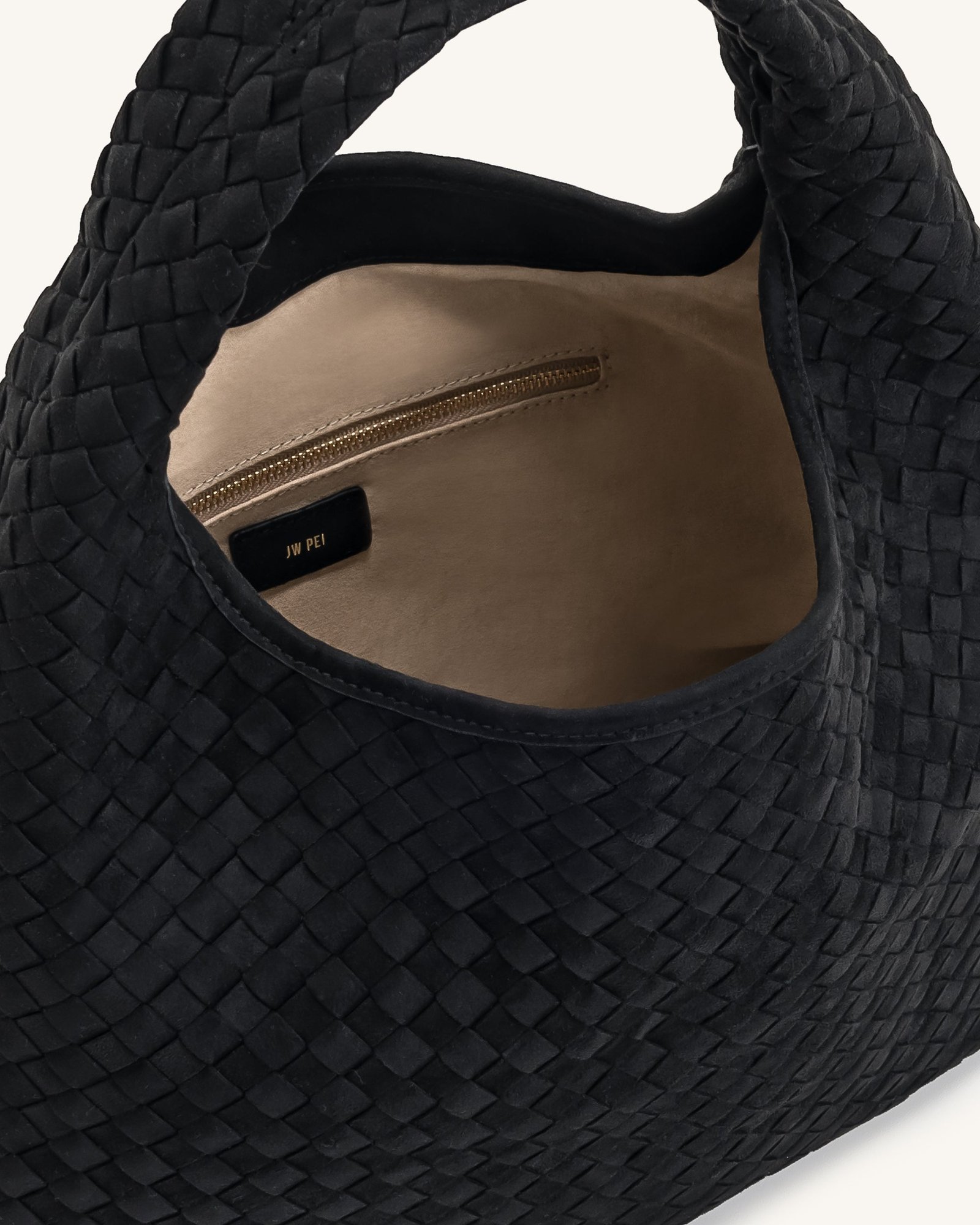 5S286-1-INSIDE Iaura Faux Suede Woven Shoulder Bag - Black - Image 5