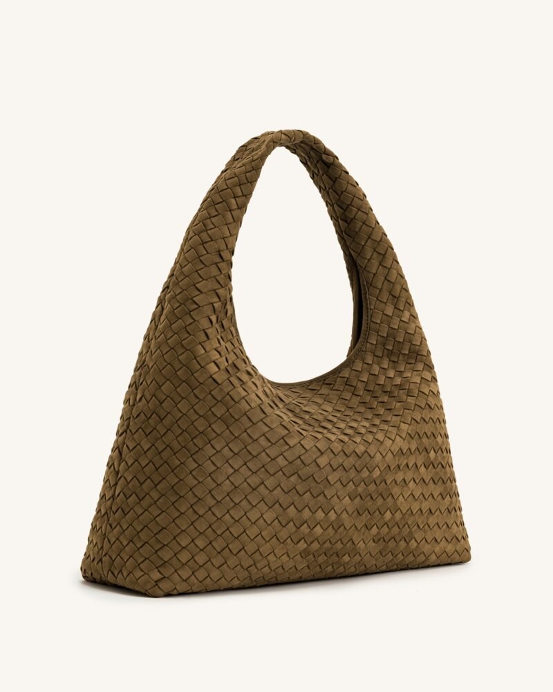 Iaura Faux Suede Woven Shoulder Bag - Olive Green - Image 2