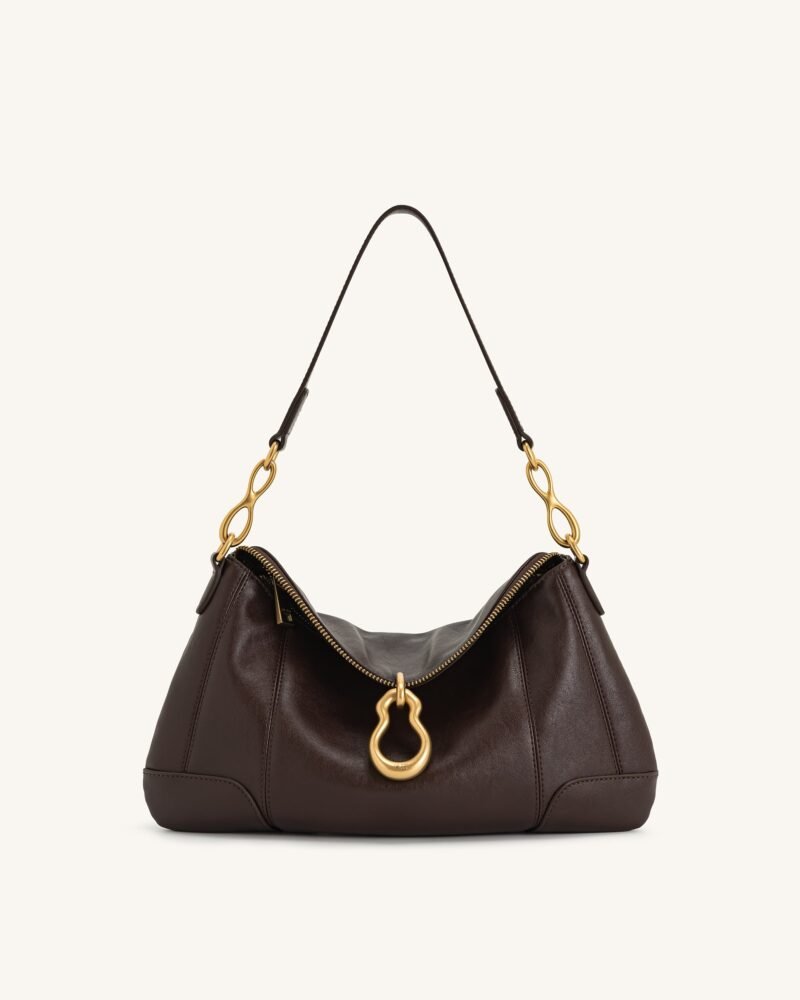 Jayla Metal Pendant Embellished Shoulder Bag - Dark Brown - Image 1