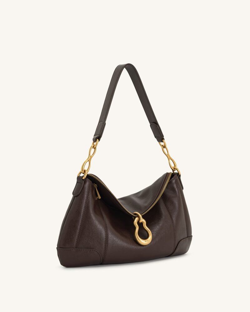 Jayla Metal Pendant Embellished Shoulder Bag - Dark Brown - Image 2