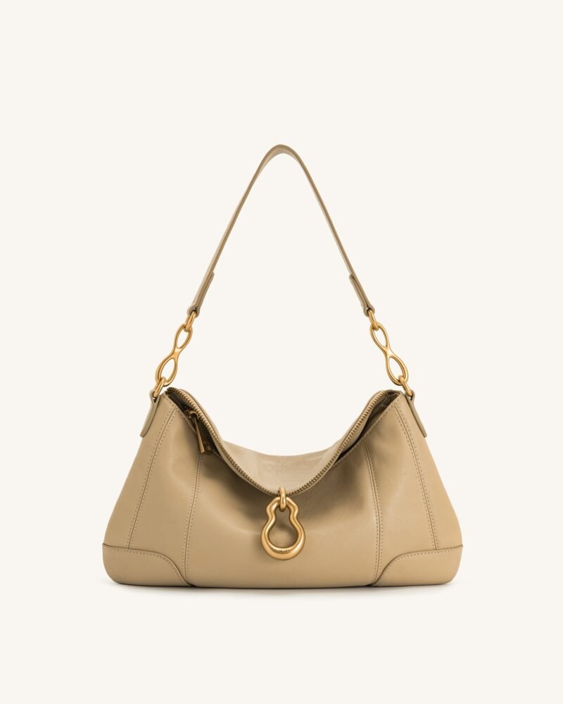 Jayla Metal Pendant Embellished Shoulder Bag - Khaki - Image 1
