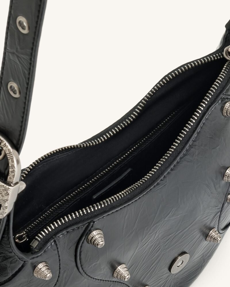 Tessa Crushed Shoulder Bag - Black - Image 5