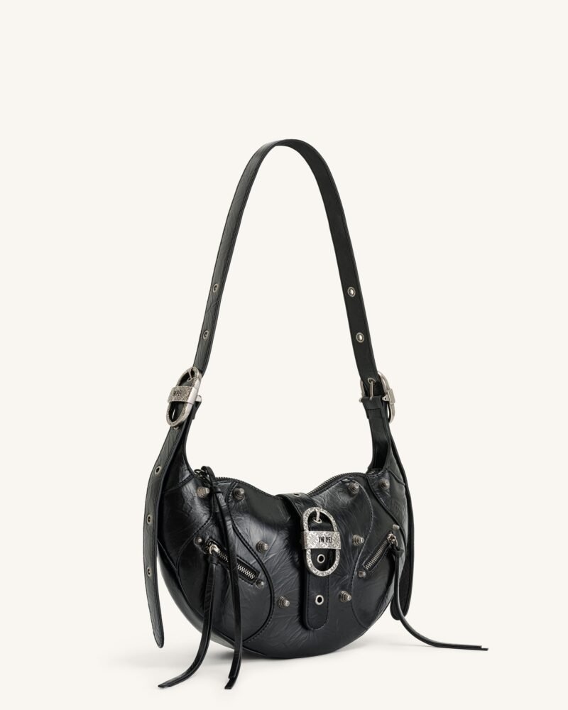 Tessa Crushed Shoulder Bag - Black - Image 3