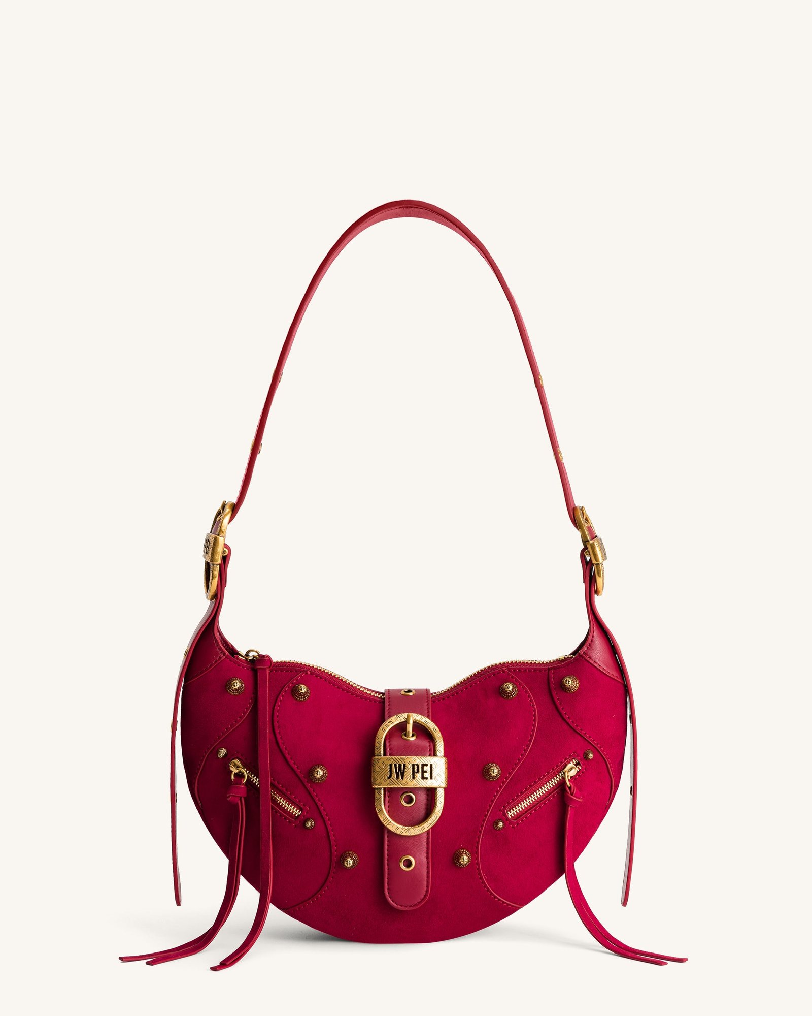 5S34-4 Tessa Suede Shoulder Bag - Deep Magenta - Image 1